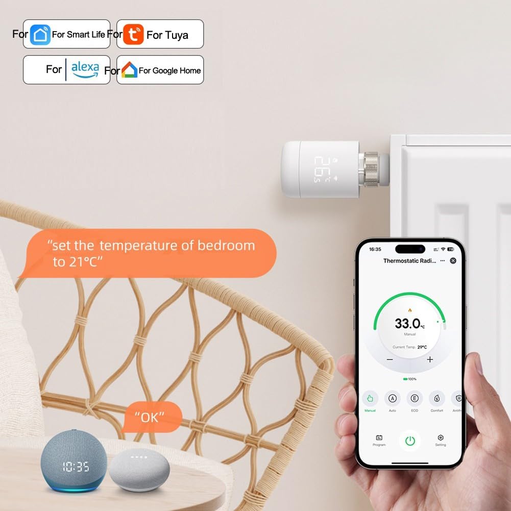Pour thermostat de radiateur intelligent Zigbee, commande de chauffage programmable pour Tuya ou application Smart/Life, adaptateurs de vanne M30 X 1,5 mm, détection d'ouverture de fenêtre, protection