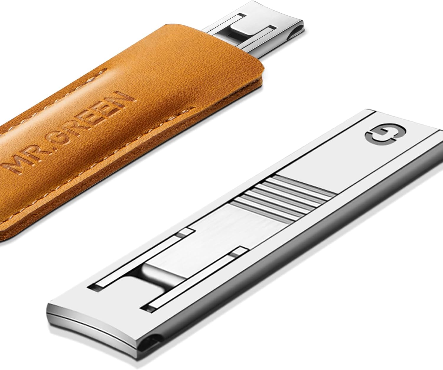 MR.GREEN Ultra Thin Nail Clippers German Precision Manufacturing Technology Nail Cutters with Cow Leather Cover Superior Texture (Light Grey)