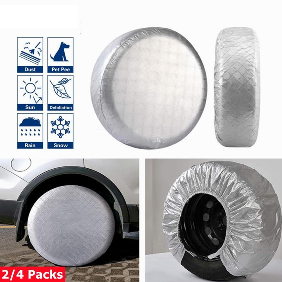 Reifentaschen 2/4 Packungen verstellbare 19"-36" Silberne Radreifenabdeckungen for Limousine, Wohnmobil, Wohnmobil, Van, Rad, Oxford, wasserdichter Sonnenschutz (Color : 4 Packs Large)