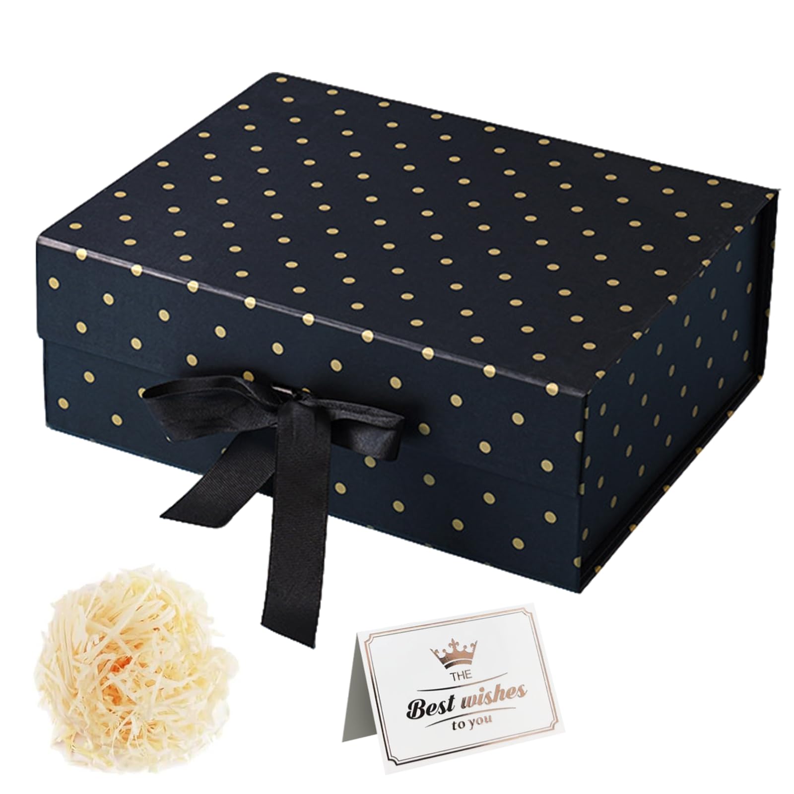 Black Foldable Gift Box 22x17x9cm Magnetic Lid, Gift Boxes with Ribbon Card
