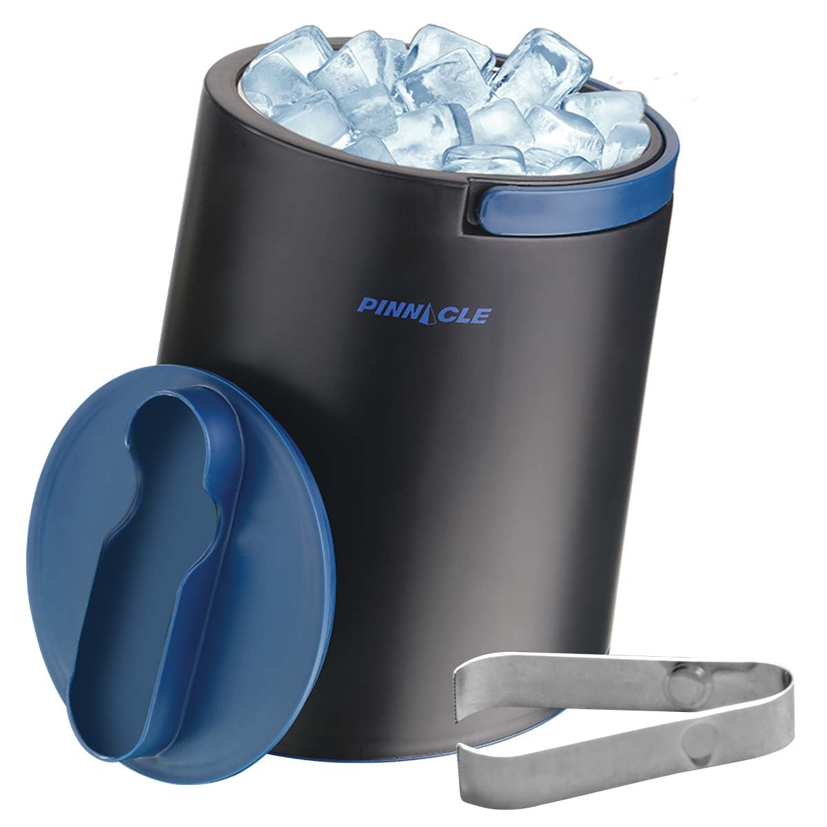 PINNACLE Isolierter Eiskübel für Partys mit Zange, die in den Deckel passt – Edelstahl-Eiskübel für Cocktailbar mit klappbaren Griffen für Innen- und Außenbereich, BPA-frei (blau)