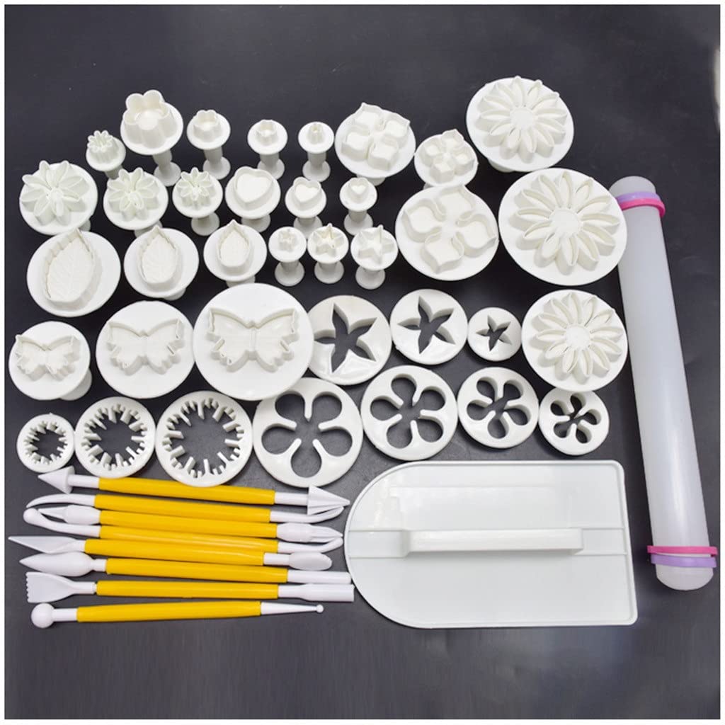 Juego de repostería de 14 Piezas, 14 Estilos, Juego de 46 Piezas, Troquel de Repujado con Resorte, espátula, Accesorios de Silicona para decoración de Pasteles