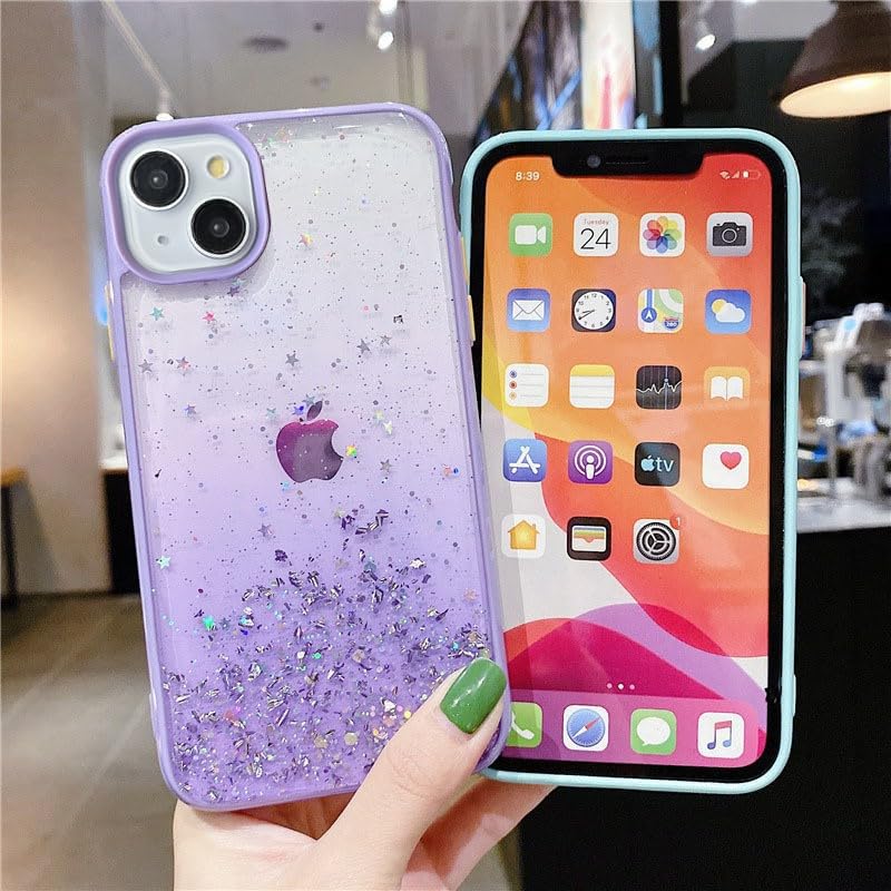 Image of VONZEE Compatible with iPhone 14 Case 6.1 inch, Non Moving Glitter Cover for Girls & Women Soft TPU Shockproof Anti Scratch Drop Protection Cover|Purple