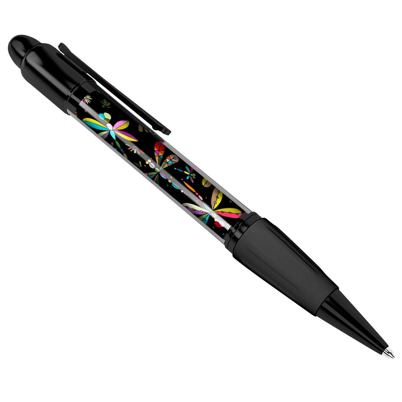 DV DESIGNColourful Dragonflies Black Ballpoint Pen Stationery Pretty Insect Bug Flowers #14410