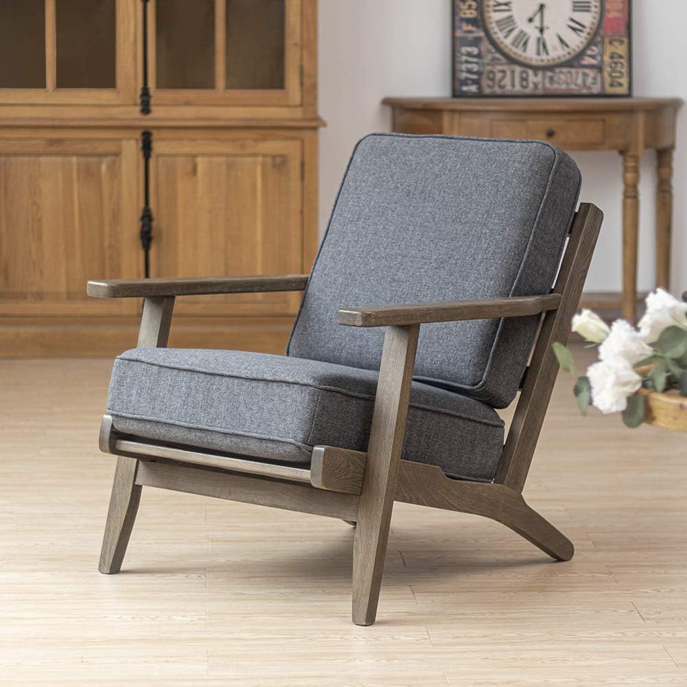 Buy Crestlive Products Oak Mid Century Accent Armchair Home Upholstered Wooden Lounge Chair With Cushions For Living Room Bedroom Dorm Dark Gray Online In Indonesia B089qd45mk