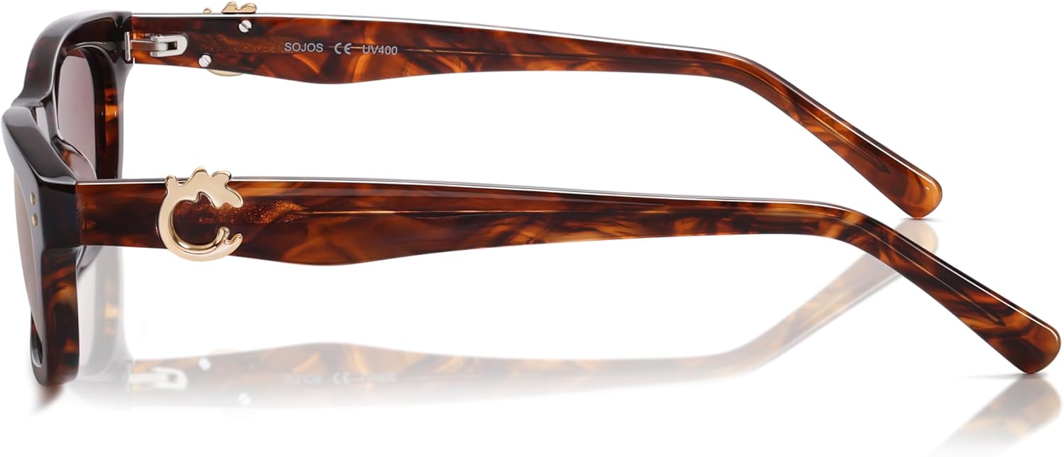 SOJOS Narrow Rectangle Sunglasses for Women, Polarized UV400 Acetate Frame, Retro Classic with Coral Accent, Lace Coral - Image 6