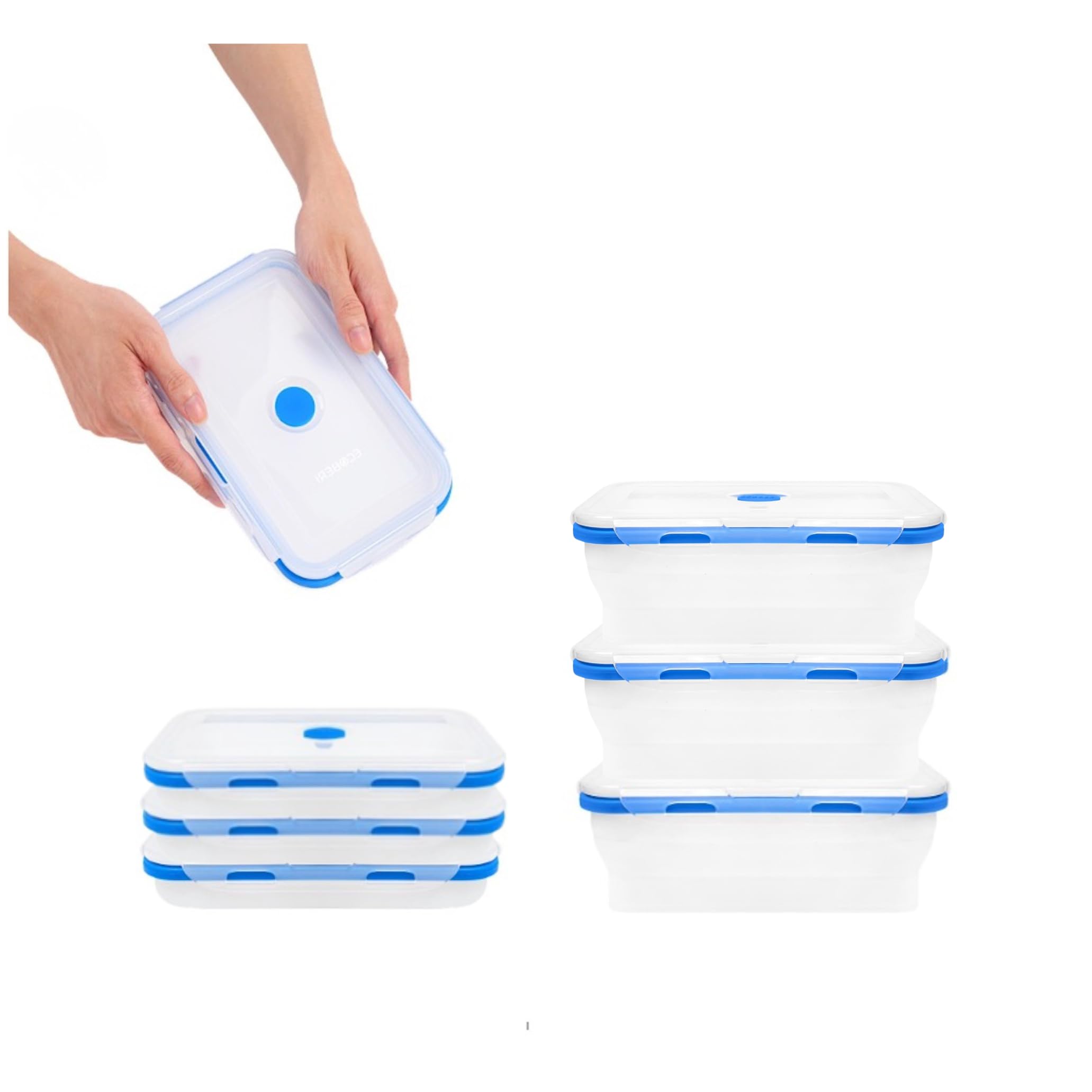ECOBERI Collapsible Food Storage Containers, Silicone Large 3 Piece 40 oz Set, BPA-Free Meal Prep and Leftover Containers with Airtight Lids, Space-Saving, Freezer Safe