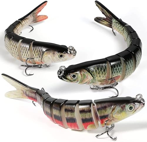 Miniatura 7 de Señuelos de pesca multiarticulados, 3 señuelos de natación biónicos de hundimiento lento, trucha, salmón, bagre, boca grande, boca pequeña, señuelos