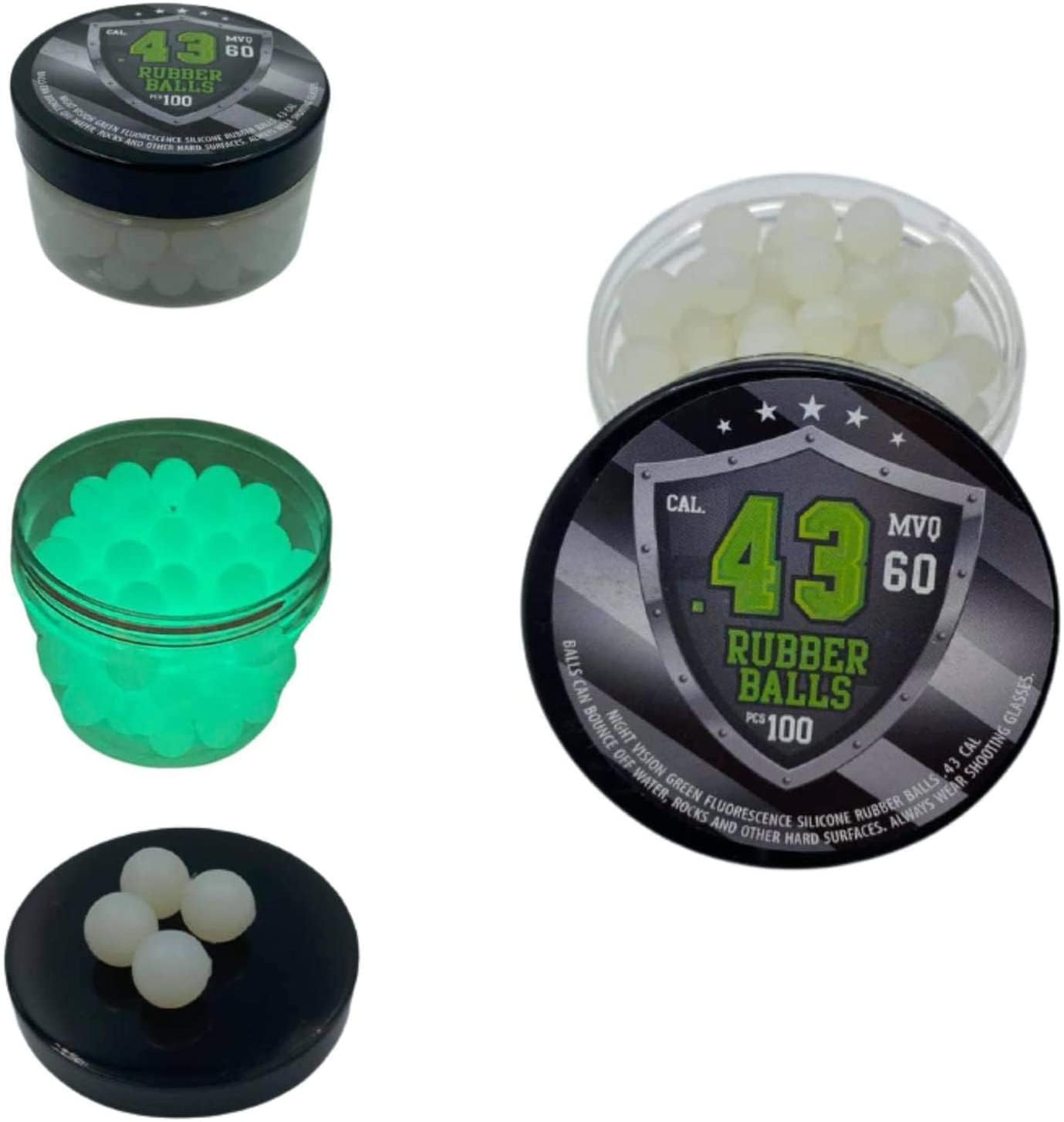 100 x Rubber Balls Glowing in The Dark Fluorescent Paintballs Resuable for Night Training Self and Home Defense Pistols in 43 Caliber