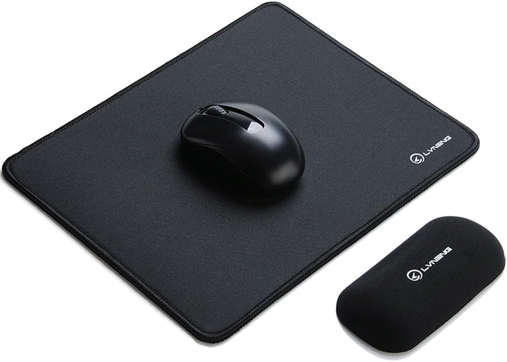 Mouse Pad with Stitched Edges, LVNENG Premium-Textured Surface and Non-Slip Rubber Base Mouse Pad for Laptop, Computer&PC, 12.5×10.5×0.2 Inches (Black)