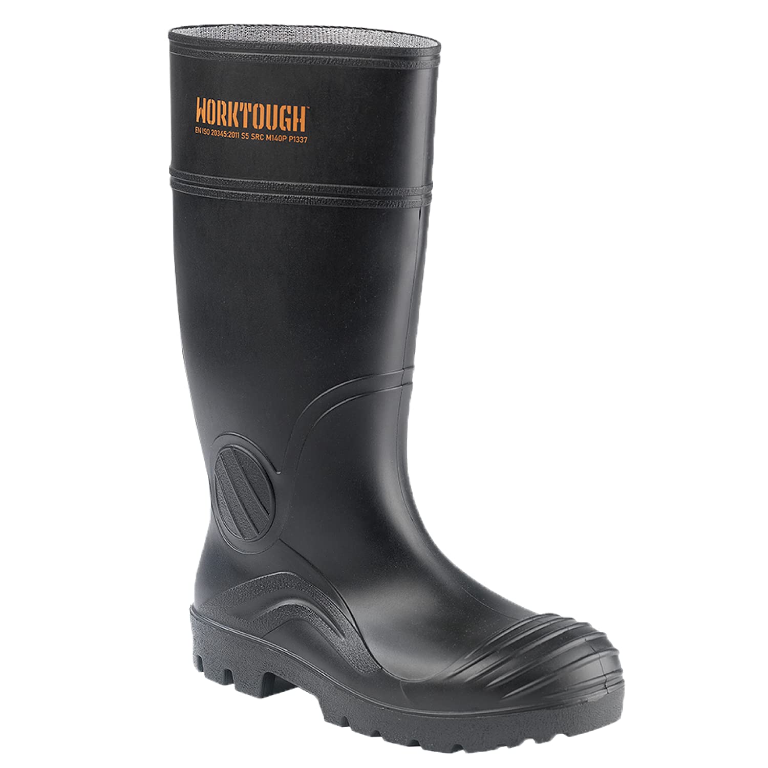 Safety Wellington - Men's Workwear - 100% Waterproof PVC Upper - Wide Fitting, SRC Slip Resistant Work Boots - Steel Toe Cap and Midsole - Black
