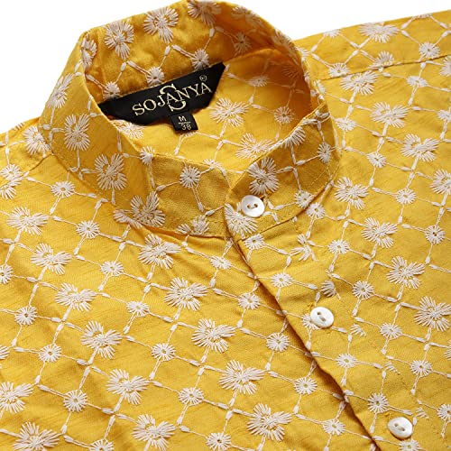 Image of SOJANYA (Since 1958 Men's Silk Blend Light Green Kurta & Nehrujacket with White Pyjama Combo