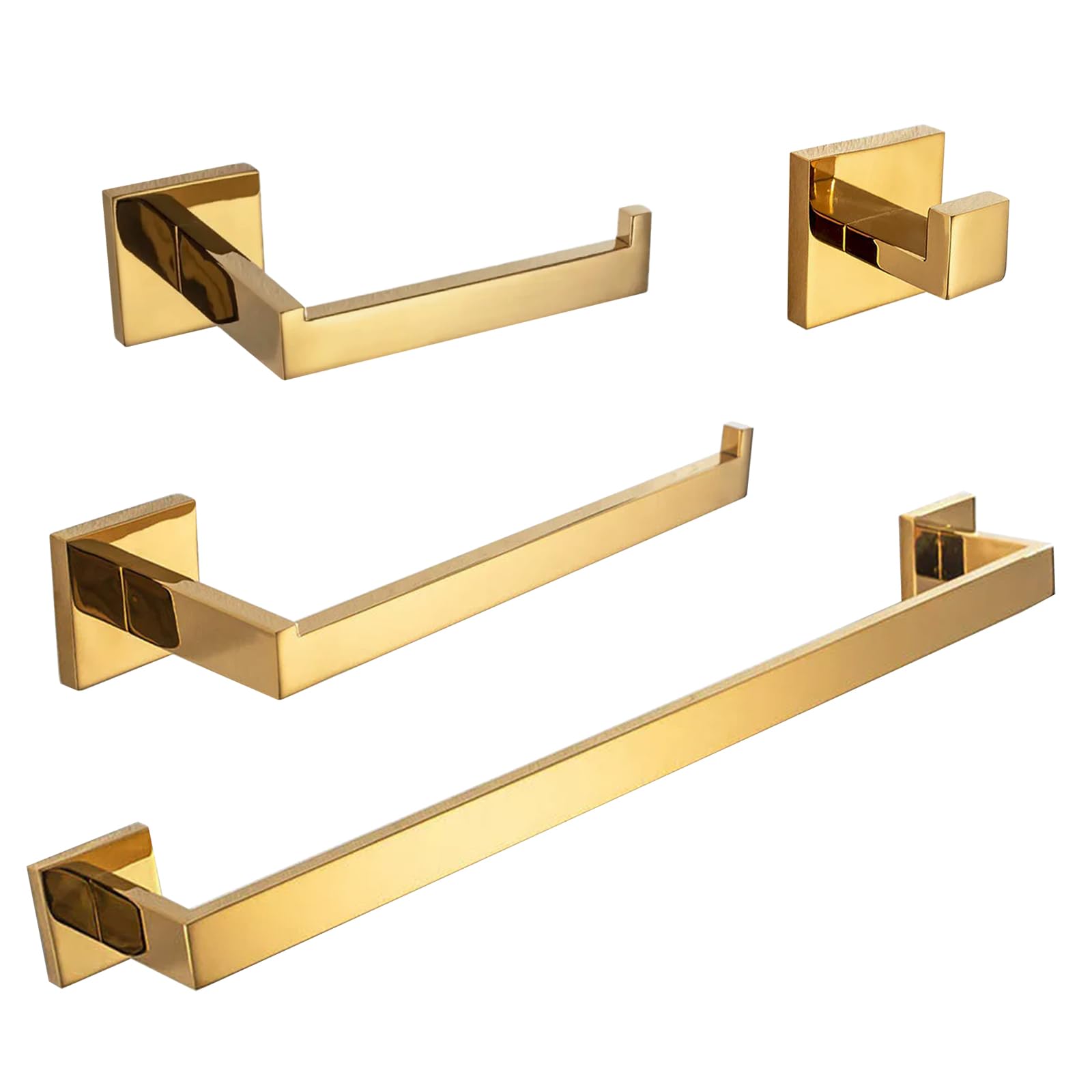 Juego De Hardware De Baño En Oro Pulido, Juego De Accesorios De Baño De Acero Inoxidable. Juego De Toallero De 60 Cm, Portarrollos, Gancho para Ropa Y Aro para Toalla,4 Piece Set