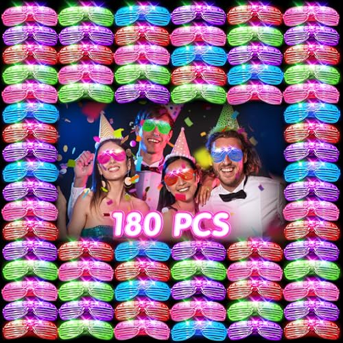 HONLYNE 180 PCS Light Up Glasses, Glow In The Dark Party Supplies, LED Glasses, Neon Flashing Glasses Bulk for Kids and Adults, Glow Glasses for Glow Party, Wedding, Birthday, Halloween, Rave Carnival