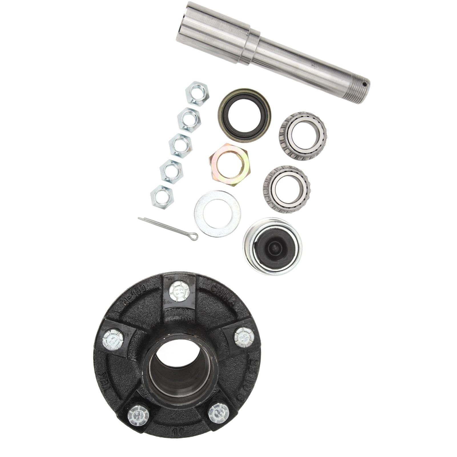 Greensen Achsspindel Anhängernaben-Kit Metall 2000 Lbs 1 Zoll Rund BT8 Spindel 5 Bolzen 4,5 Zoll Leerlaufnabe für Frachtbootanhänger Stabiles Abschleppen Einfache Installation