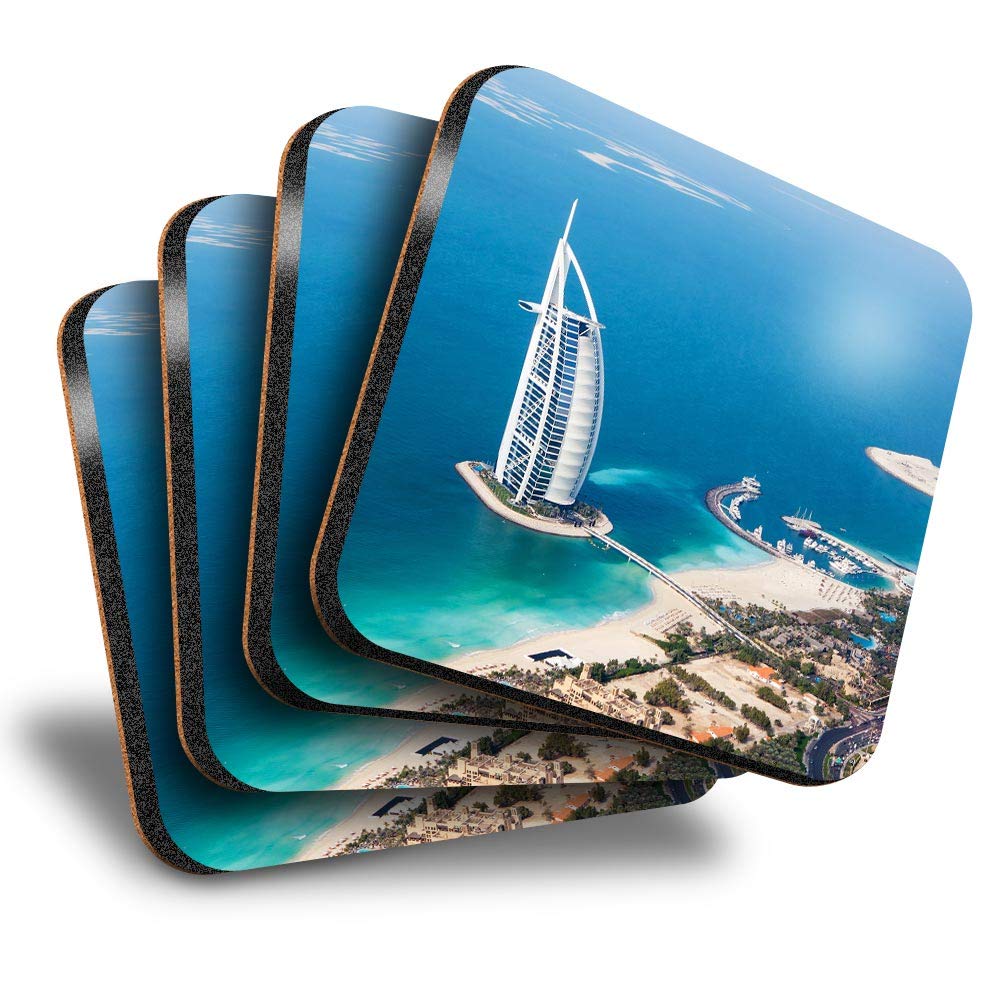 Destination Vinyl ltd Great Coasters (Set of 4) Square - Dubai UAE Burj Al Arab Hotel Drink Glossy Coasters/Tabletop Protection for Any Table Type #44913