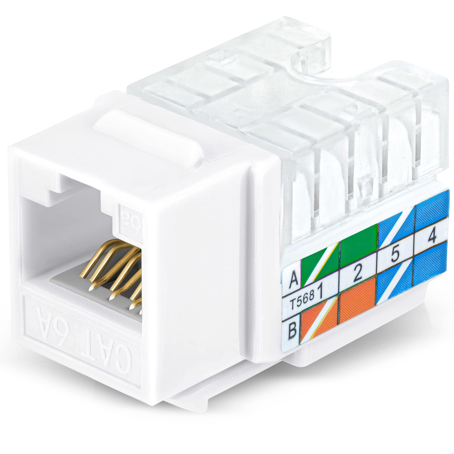 Everest Media Solutions RJ45 CAT6A Keystone Jack in White Color - Slim Profile, UTP Female Ethernet Connector - Compatible with Speed Termination Tool - easyJACK - 50-Pack