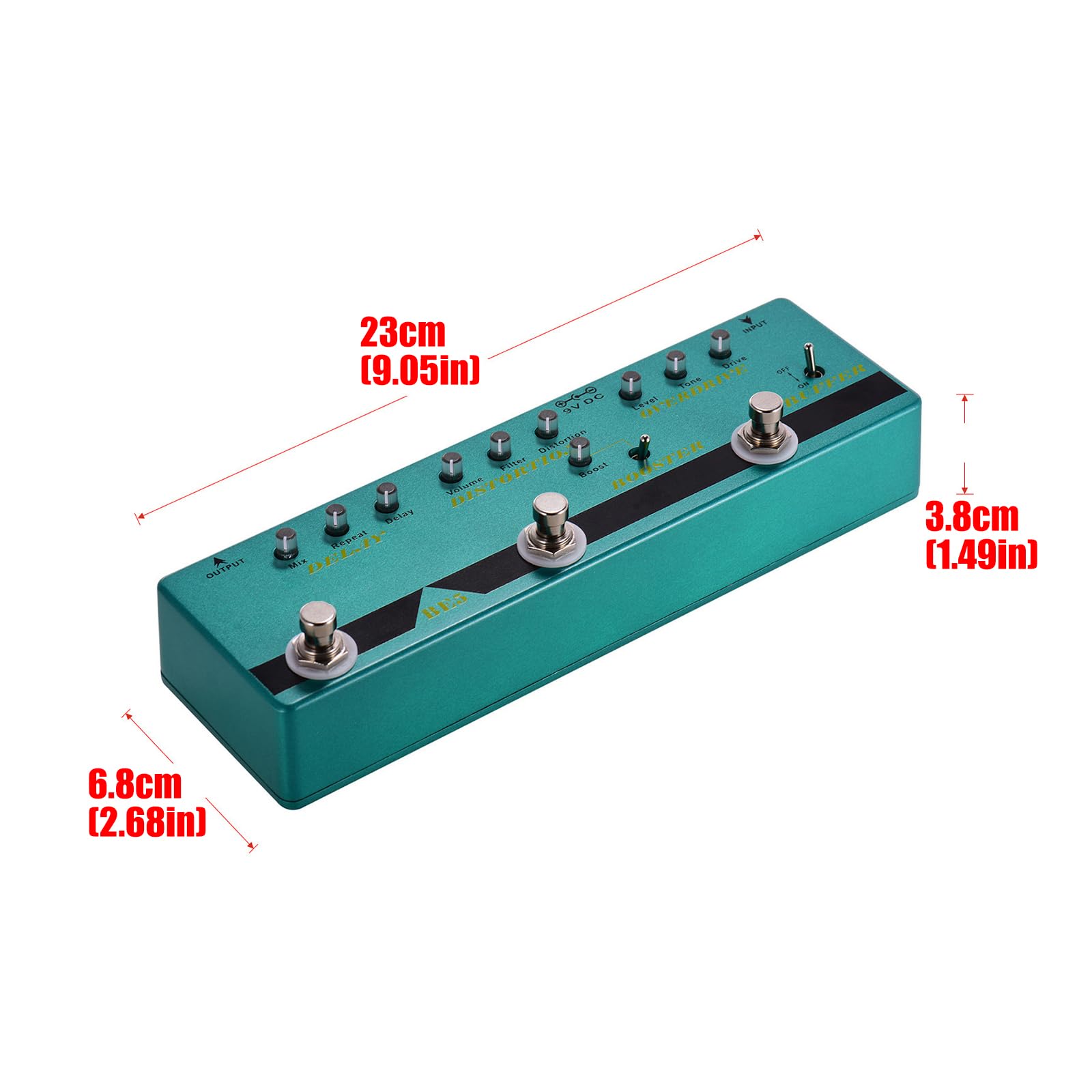 efektów gitarowych 9 V z opóźnionym przesterowaniem zniekształceń, kompaktowy 5 w 1 analogowy Stompbox z True Bypass do gitary basowej, True Bypass, do prób basowych