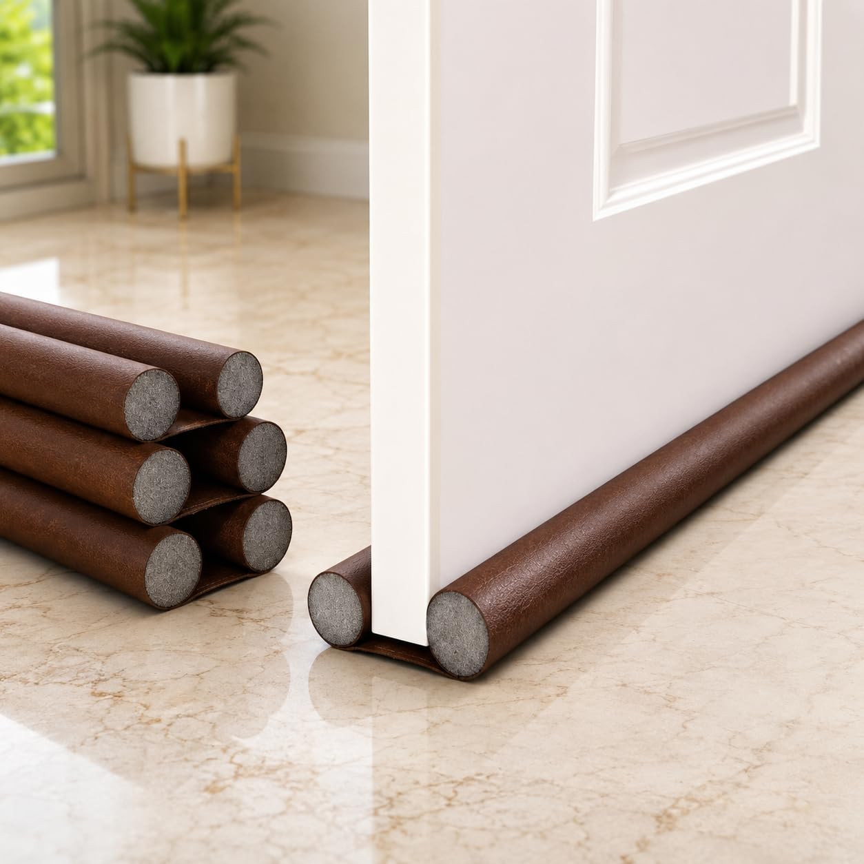 Door Draft Stopper Under Door Seal – Pack of 6 | 39 Inch Each | Double-Sided Door Bottom Guard | Blocks Dust, Noise, Insects & Drafts Brown-image-44