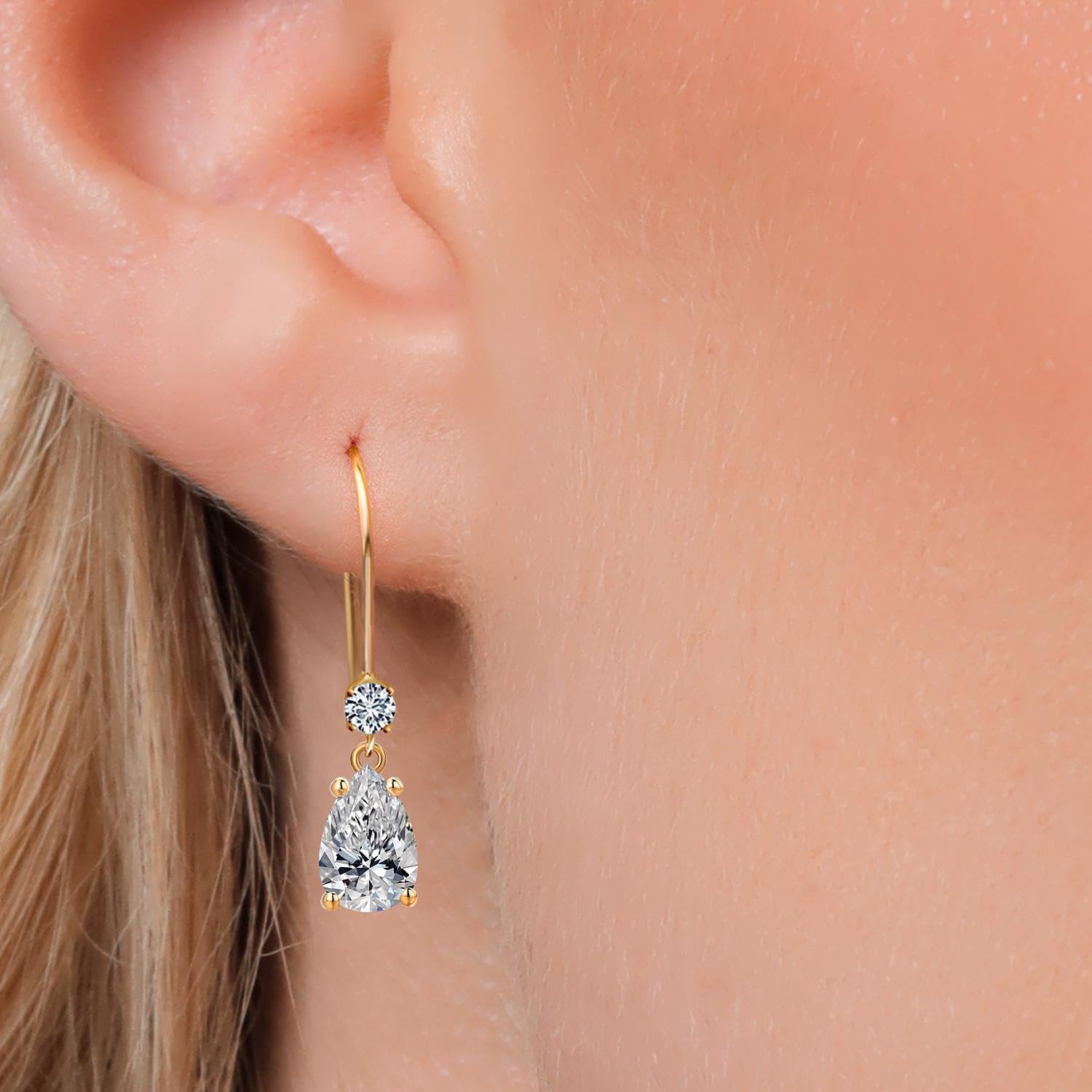 Gem Stone King 1.53 Cttw IGI Certified Lab Grown Diamond in 14K Yellow Gold Earrings for Women | Pear Shape Center Diamond 0.70 Ct | E-F Color | VS1-VS2 Clarity - Image 2