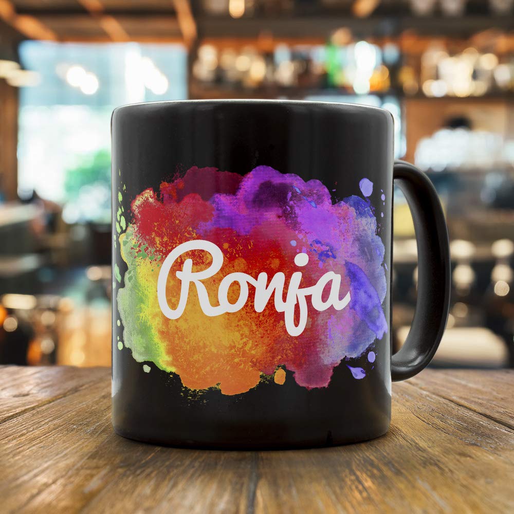 Printplanet Tasse Mit Namen Katja – Schwarzer Kaffeebecher, Motiv Painted Heart, Personalisiert