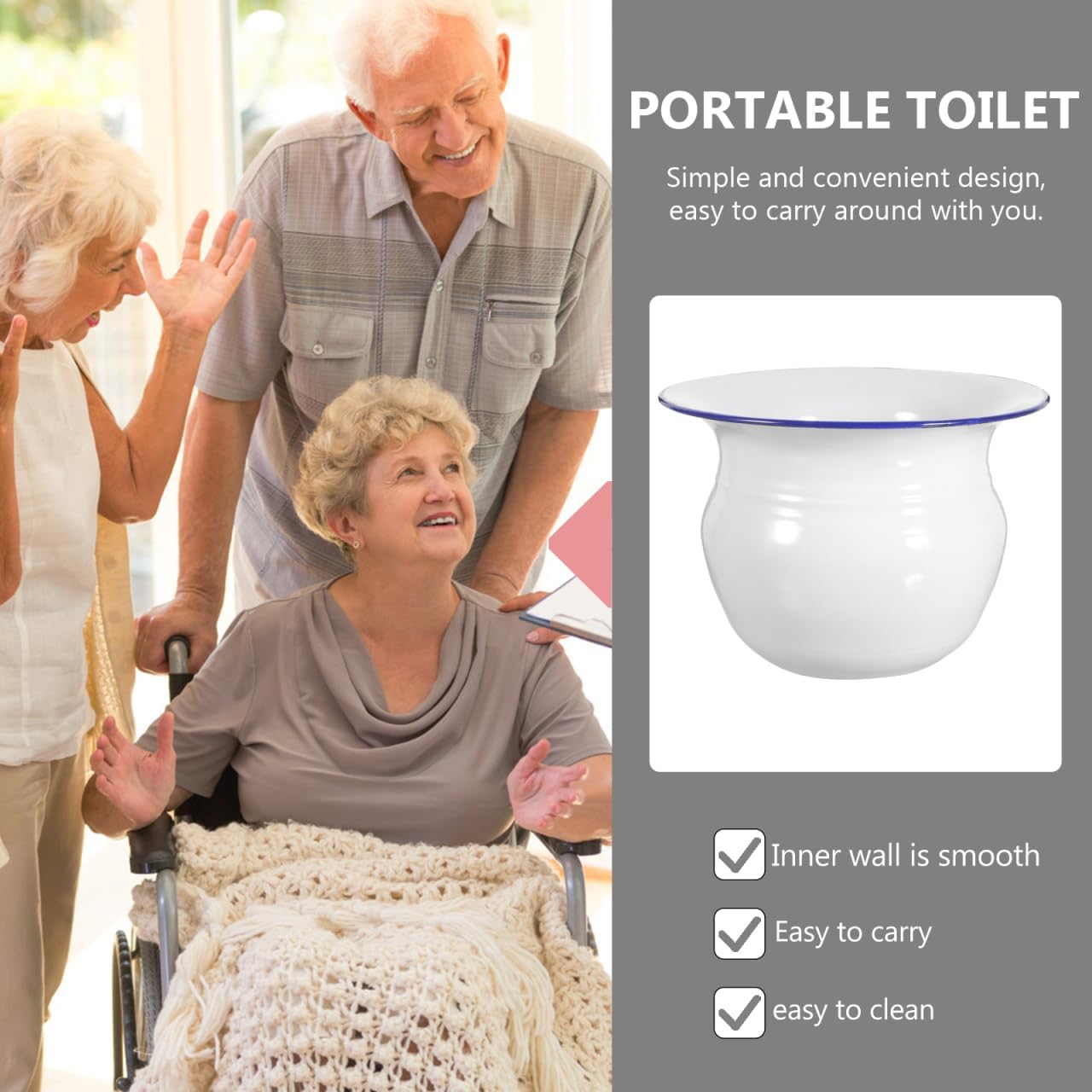 DOITOOL Chamber Pot: Bedroom Enamel Urinal Bottle Urine Pots Potty Urinal Bucket Portable Toilet Spittoon for Adults Home Camping Car Travel