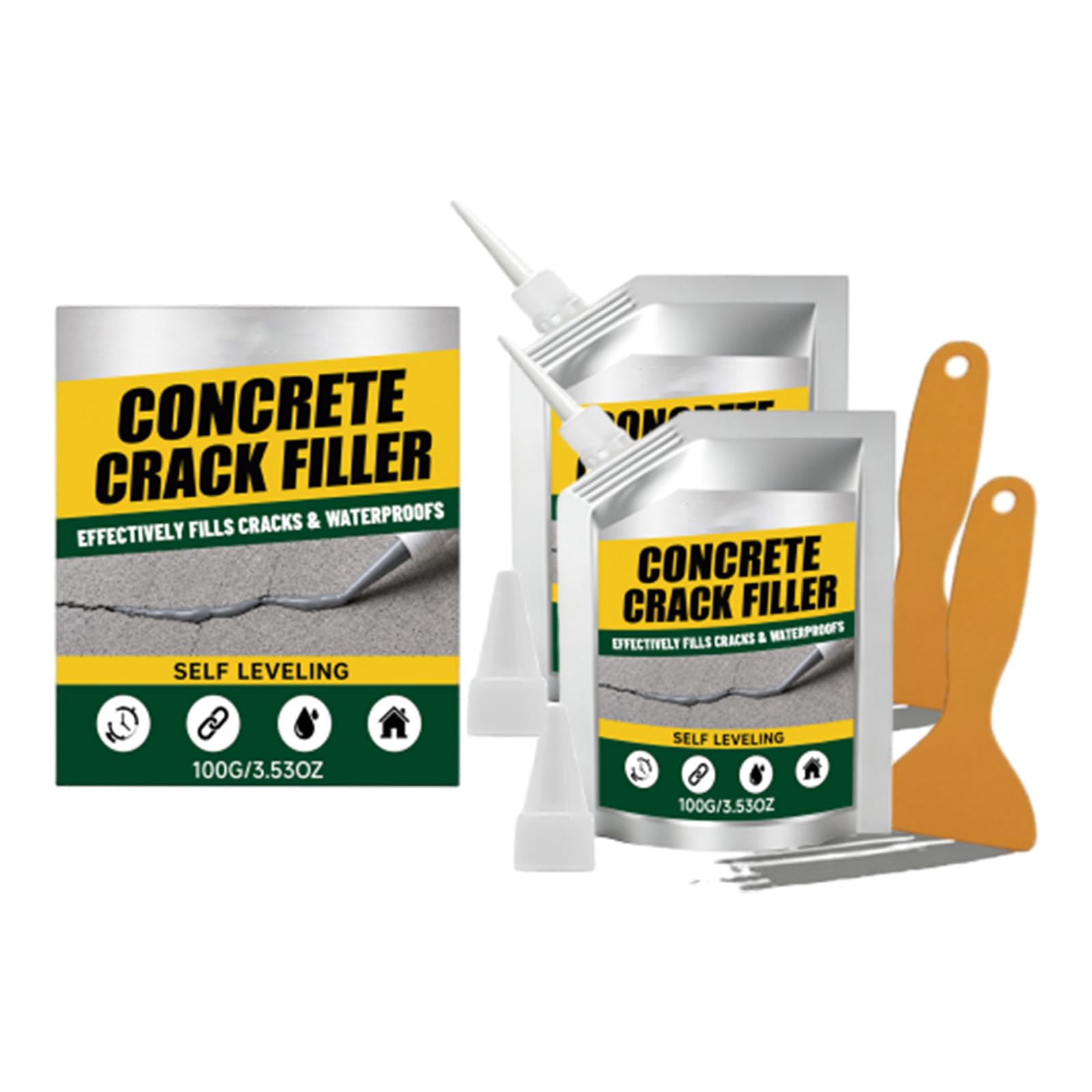 Waterproof Concrete Crack Filler & Sealant, Heavy Duty Concrete Crack Repair Adhesive, With Precision Nozzle & Scraper, For Driveways, Walkways, Patios, Outdoor Concrete Joint，2PCS