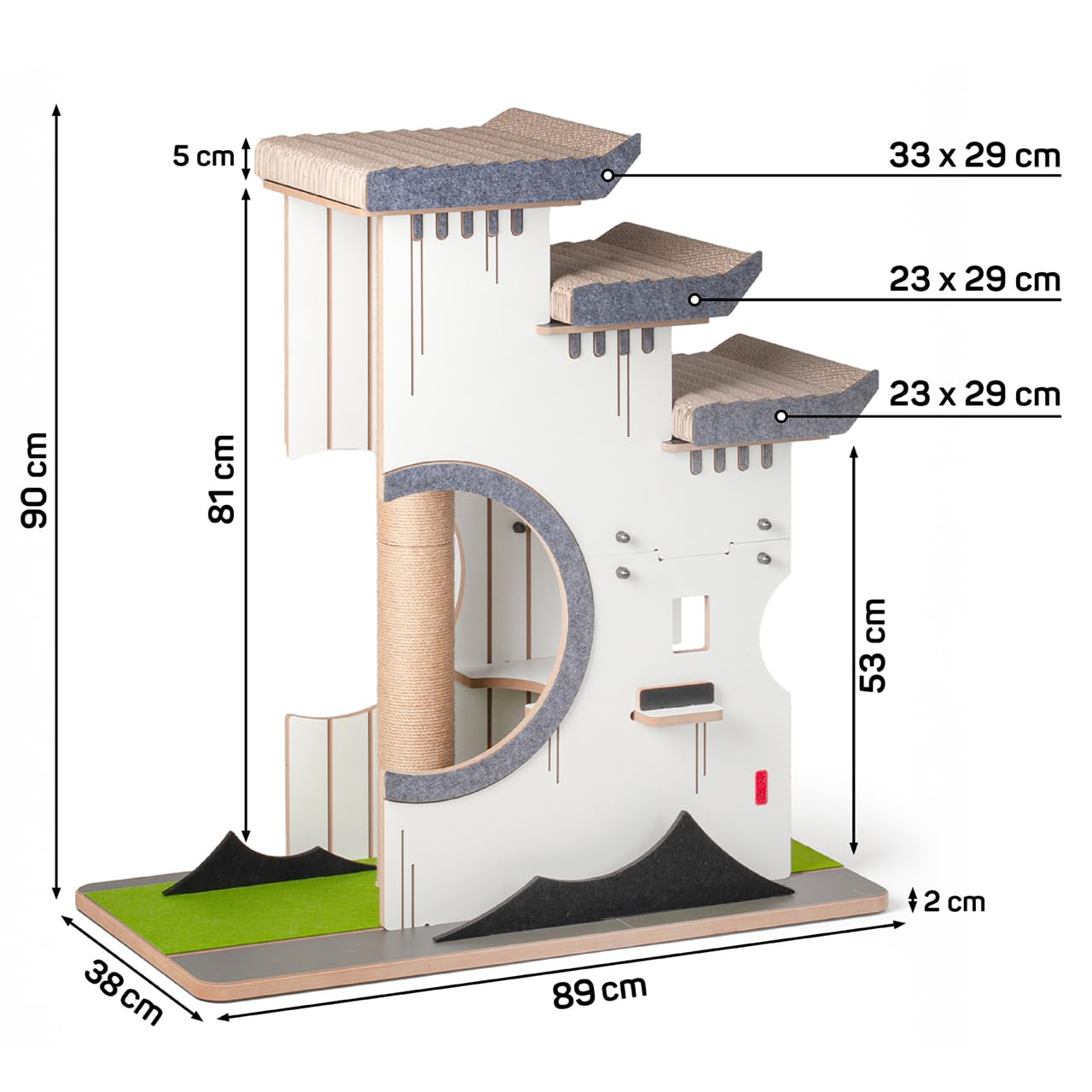 CanadianCat Company | Kratzbaum Katzenmöbel Château Tatzberg - Sisal Kratzflächen, Kuschelhöhle & Klettermöglichkeiten, 89x38x90 cm, Robustes für Wohnung, modernes alpines Wohndesign
