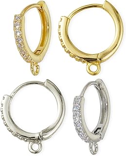 フープピアス 小さめ リングピアス パーツ キュービックジルコニア 丸カン付き 中折れ式 ゴールド シルバー 2ペアセット ハンドメイド 金具