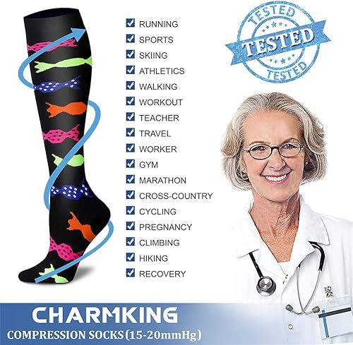 Miniatura 72 de CHARMKING Compression Socks for Women & Men Circulation (8 Pairs) 15-20 mmHg is Best Support for Athletic Running,Cycling