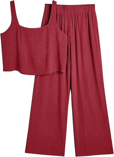 Women’s 2-Piece Linen Crop Top & Wide Leg Pants Set