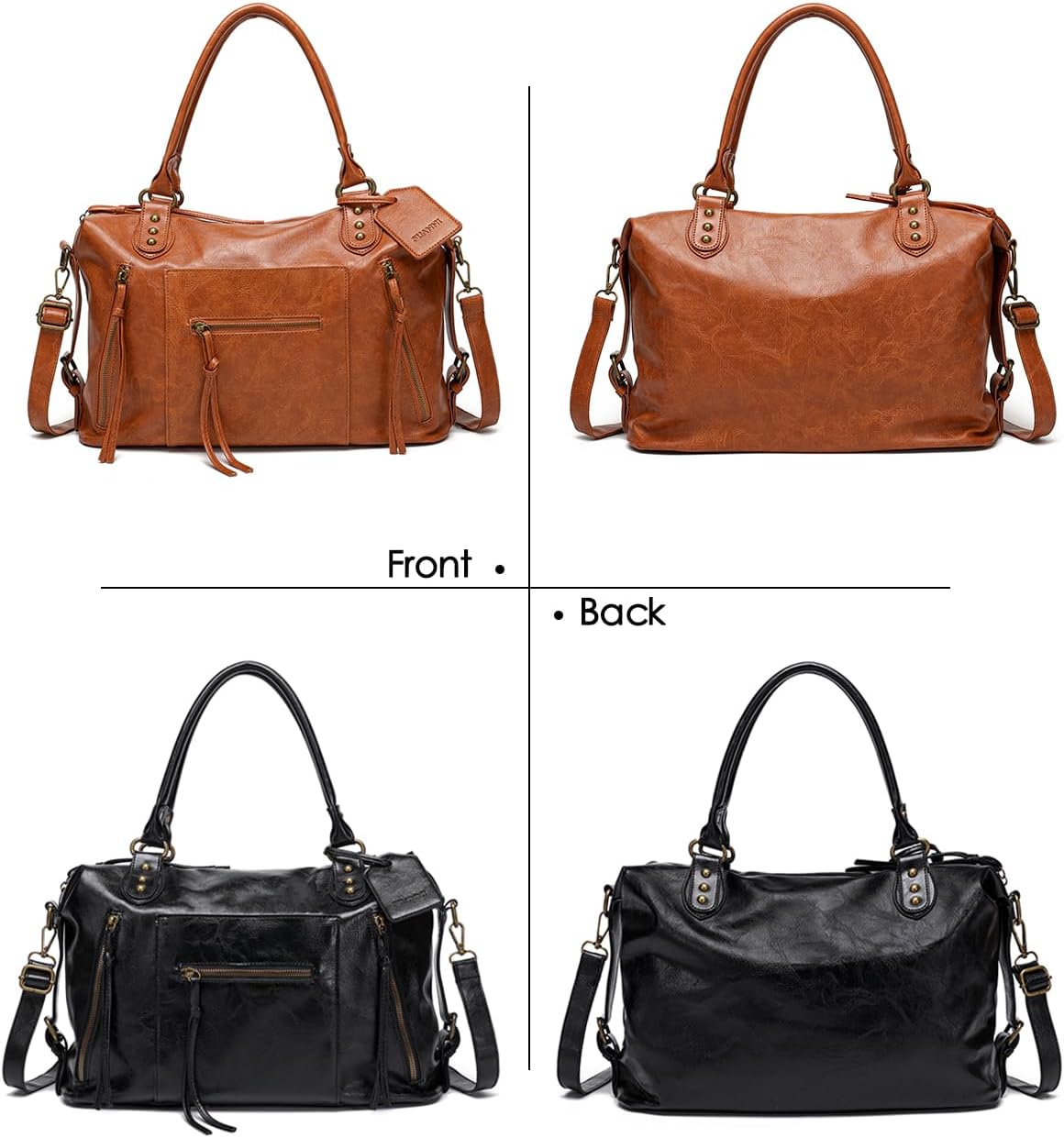 Vegan Leather City Tote Bag for Women, Vintage Y2K Purse, Large Shoulder Handbag with Zipper, Crossbody Hobo Bags