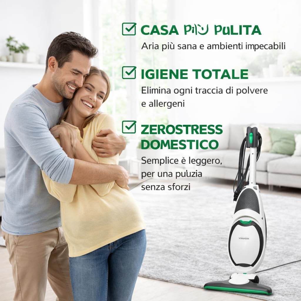 VORWERK FOLLETTO VK150 NUOVO – Aspirapolvere con Filo da 900W con Spazzola HD50 e Sistema a Sacco Filtro HEPA – Modello Potente, Silenzioso e Versatile (Scopa + Sacchetto)