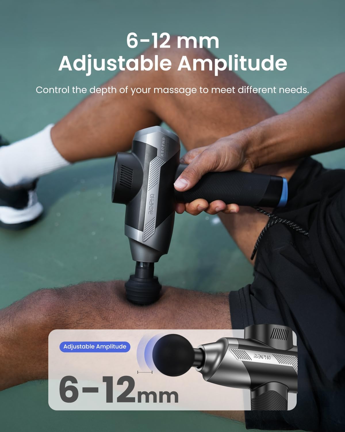 RENPHO Ascend Professional Massage Gun, Adjustable 6-12mm Amplitude for Customized Intensity, Deep Tissue Percussion Massager with 5 Speeds, 5 Attachments, Travel Case, FSA Eligible HSA - Image 2