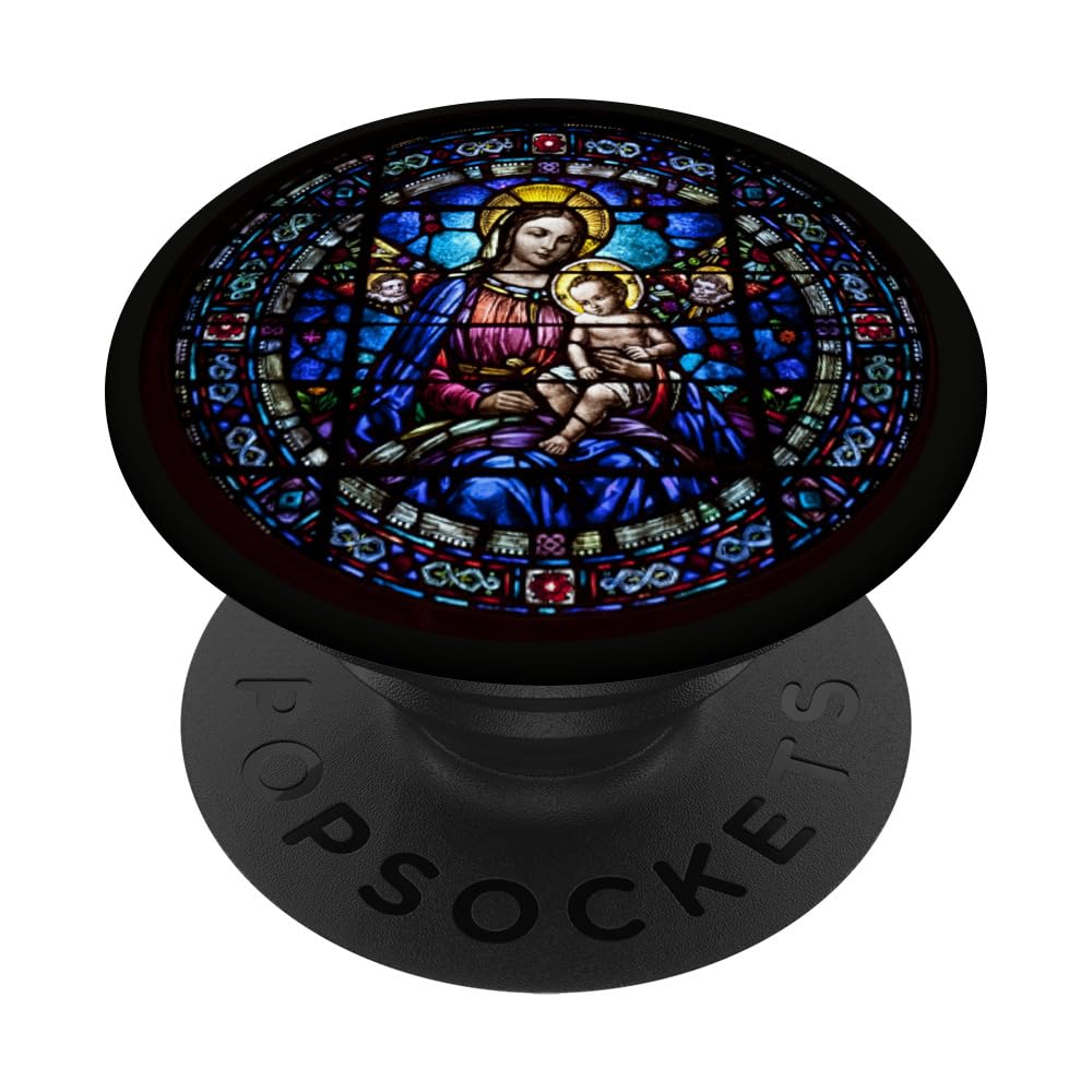 Blessed Virgin Mary and Jesus Stained Glass Design PopSockets Adhesive PopGrip