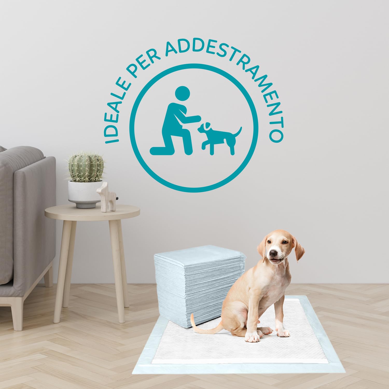 100 Tappetini Assorbenti per Cani 60x60 cm - Traversine Ultra Resistenti, Super Assorbenza, Anti-Odore e Anti-Perdite. Ideali per Cuccioli e Cani Anziani, Protezione Totale per Pavimenti e Superfici.