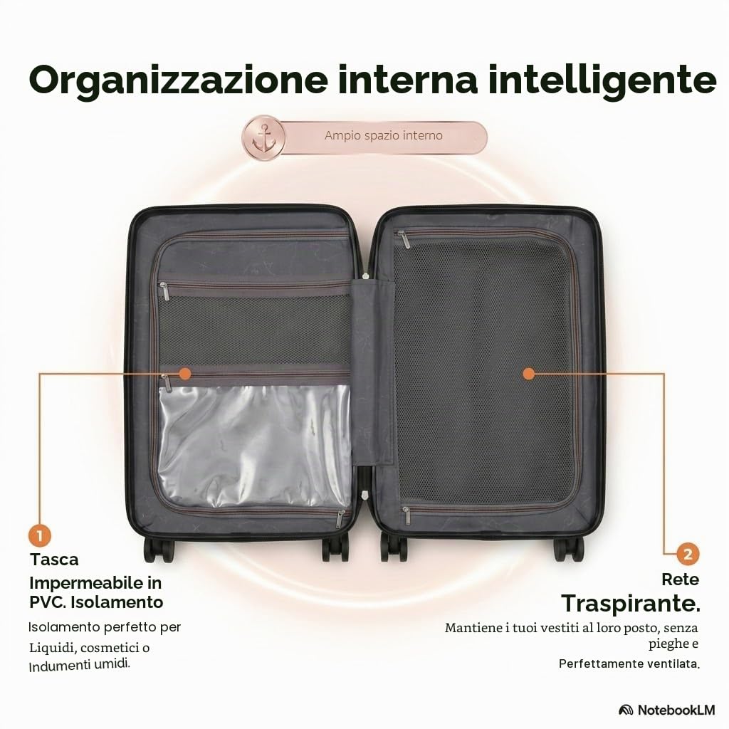 CAMIR-Valigia da cabina con USB Smart Bagaglio Trolley a mano Borsa multiuso Tasca frontale Bagaglio a mano portatile 4 ruote, Valigia da cabina con lucchetto TSA 55x35x23,5 ABS+PC (ROSA)