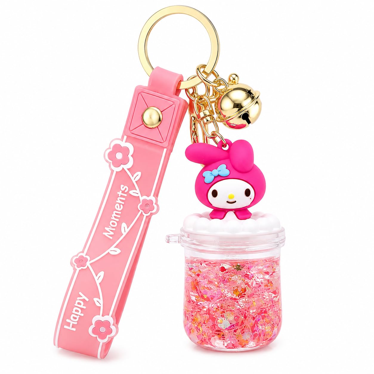 3D Acrylic Liquid Keychain Cute Charm Keyring for Girls Silicone Strap