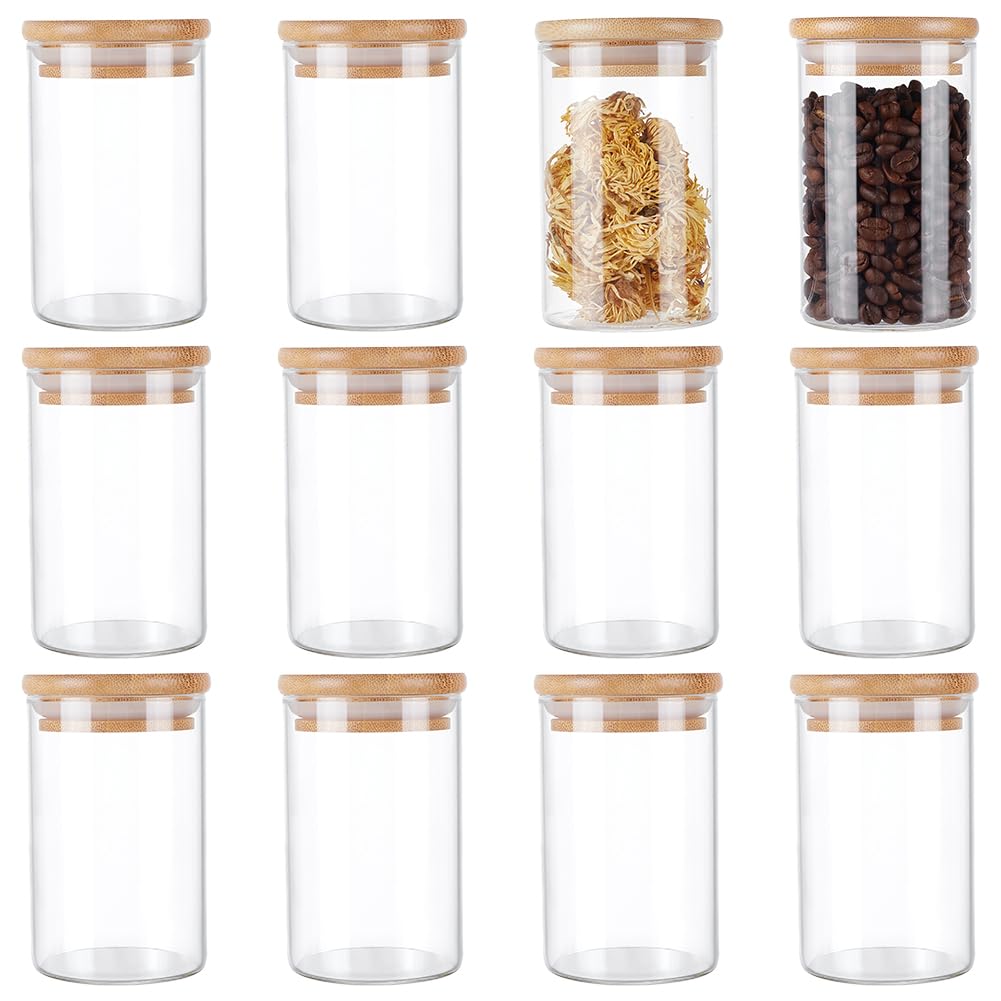 12 tarro de cristal con tapa dispensador de algodón varilla contenedores de almacenamiento de alimentos pequeños ollas para el hogar baño cocina guardia comer maquillaje