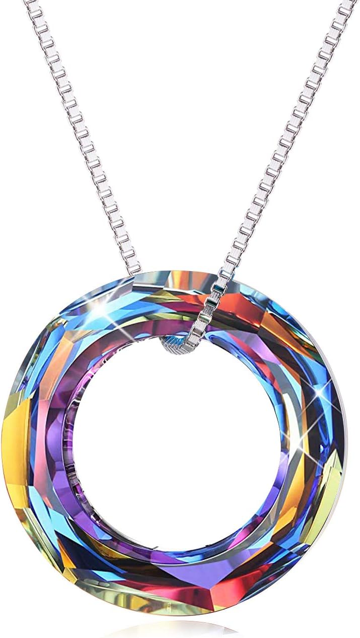 Circle Crystal Necklace 925 Sterling Silver Crystals Pendant Necklace for Women with Austrian Crystals Jewelry for Women Christmas Birthday Holiday Gifts