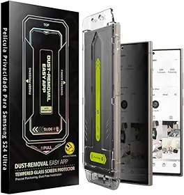Película de Vidro Privacidade para Samsung S24 Ultra, Proteção 9H, Ângulo de Visão 28°, Aplicador Automático, Anti-Risco