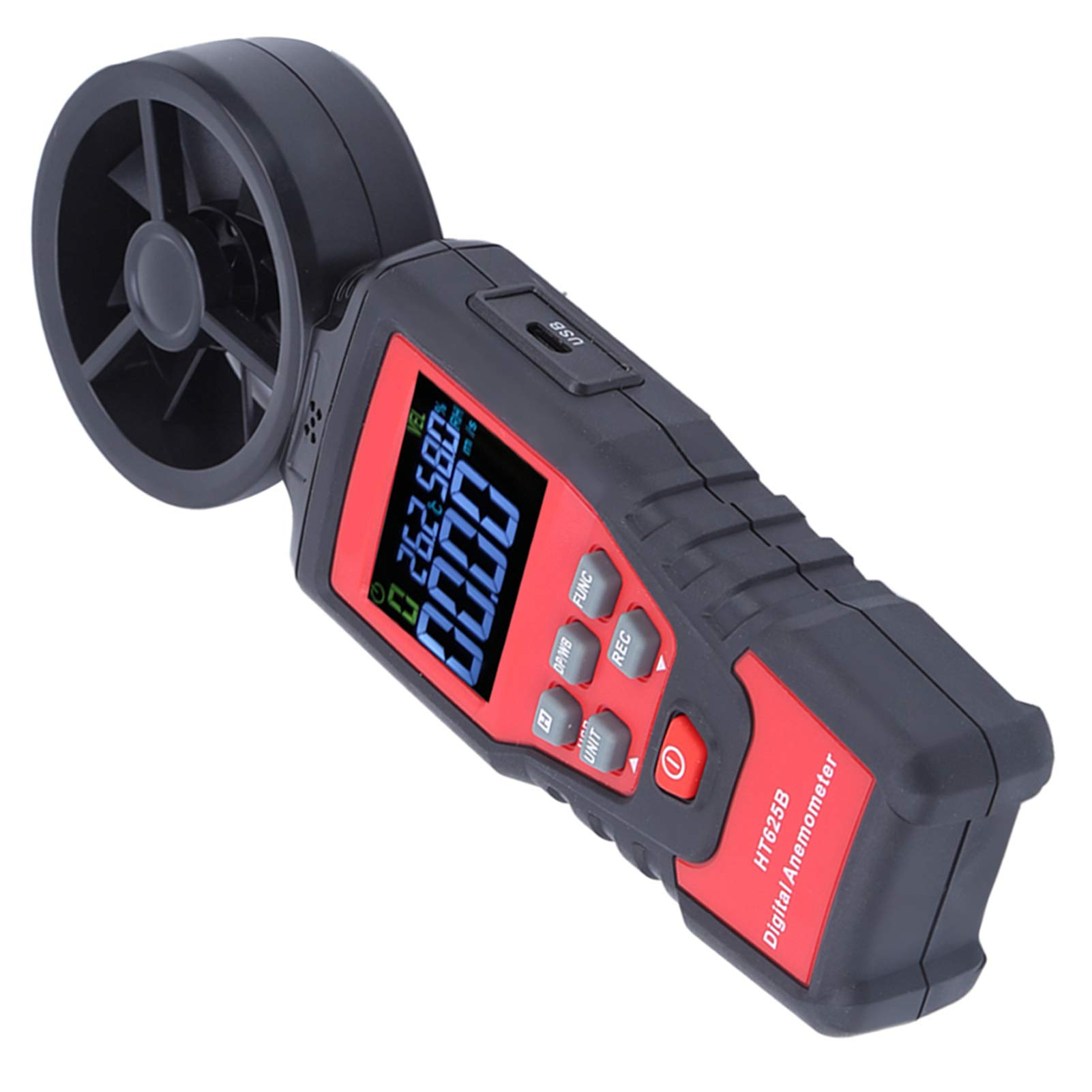 HT625B Handheld Digital Anemometer Air Speed Meter for Wind Speed Gauge, Temperature and Humidity Tester with Low Friction Bearing Technology, Backlight Display