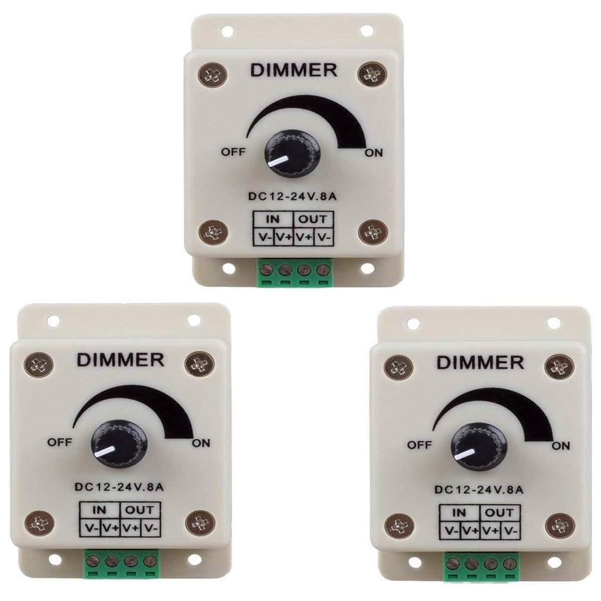 LED monochrome dimmer manual dimming controller 8A with DC 12-24V light strip LED controller 3PCS, White