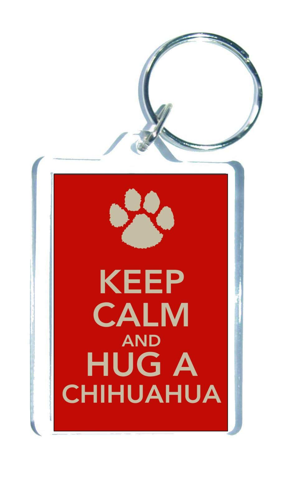Decalarama Clear Chihuahua Keyring - Keep Calm And Hug A – Ideal Novelty Gift Present