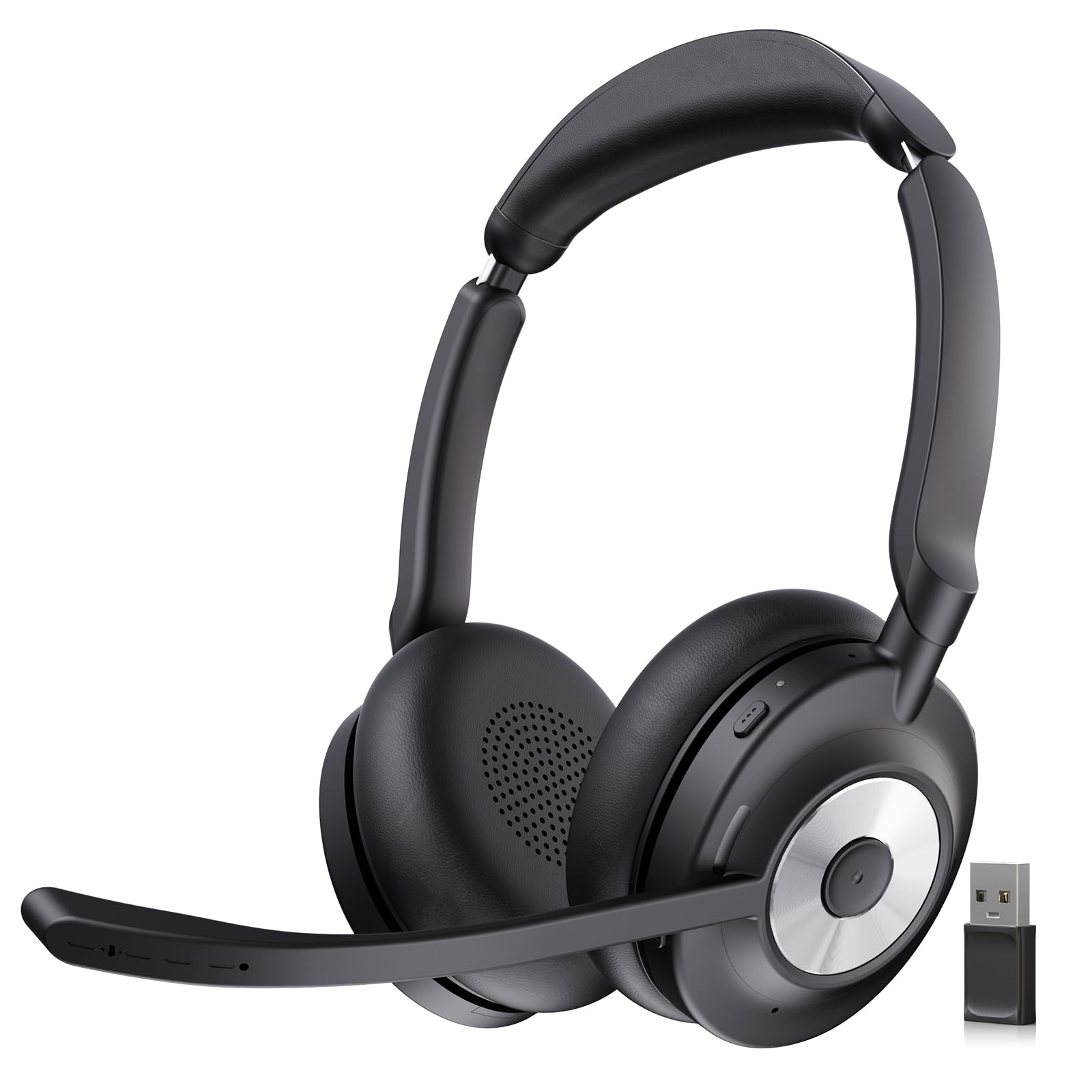 Bluetooth Headset with Microphone for PC & Laptop, Wireless Office Headset with USB Dongle, ENC Noise Cancelling Mic, 30H Talk Time, On-Ear Computer Headset for Zoom Teams Call Center-picture-32