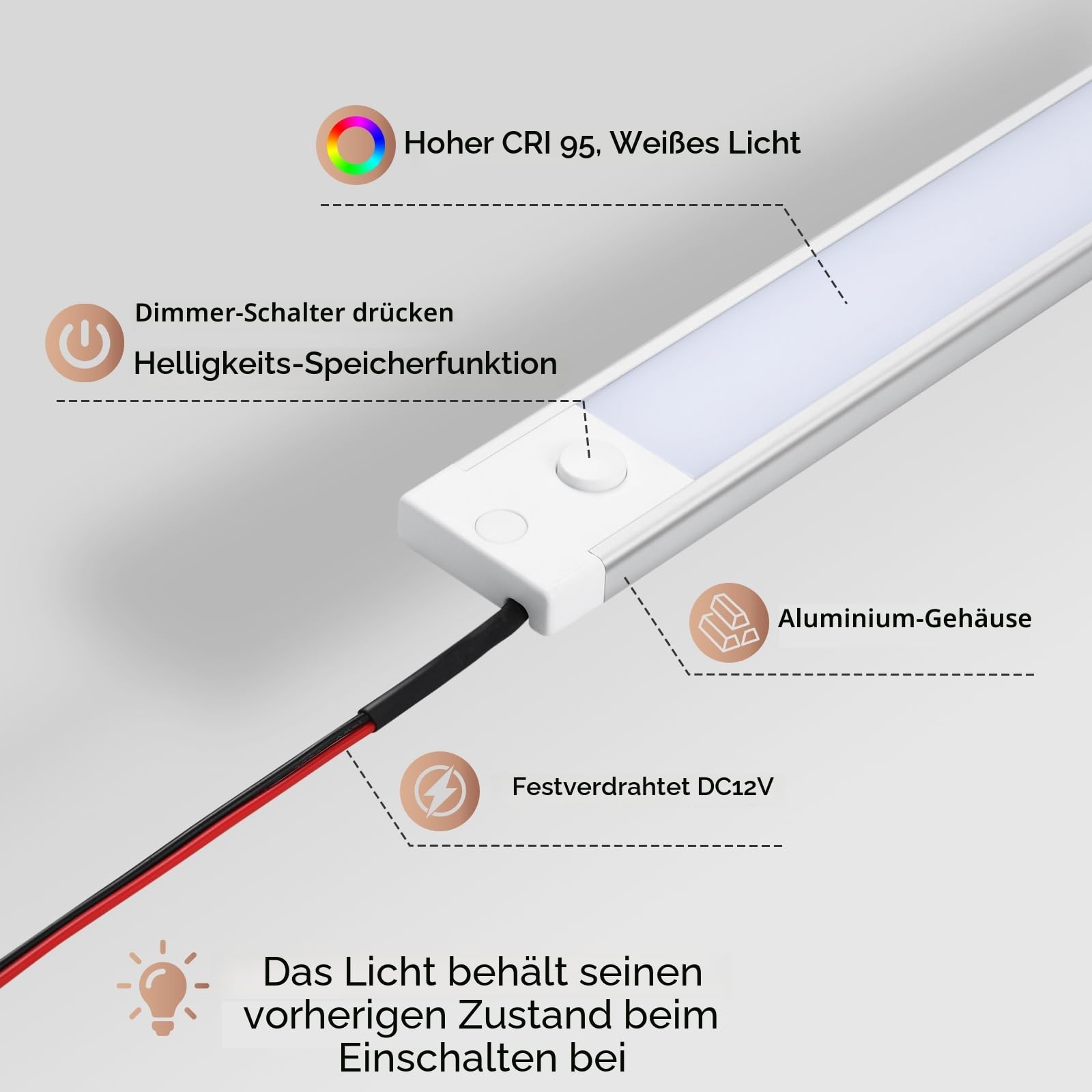 acegoo 12V LED Unterbauleuchte Wohnmobil Dimmbar Mit Integriertem Dimmschalter&Rotes Nachtlicht, unter Schrank Leuchten für Boot Yacht Wohnwagen Camper LKW, 305mm(4000K)
