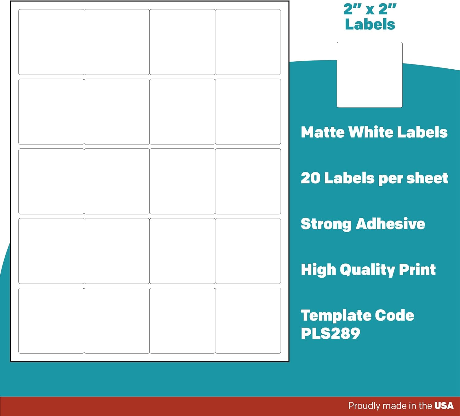 Premium Label Supply White Sticker Square Labels – 2" x 2" – Laser/Inkjet Compatible – (20 per Sheet), 100 Sheets – 2000 Total Adhesive Labels