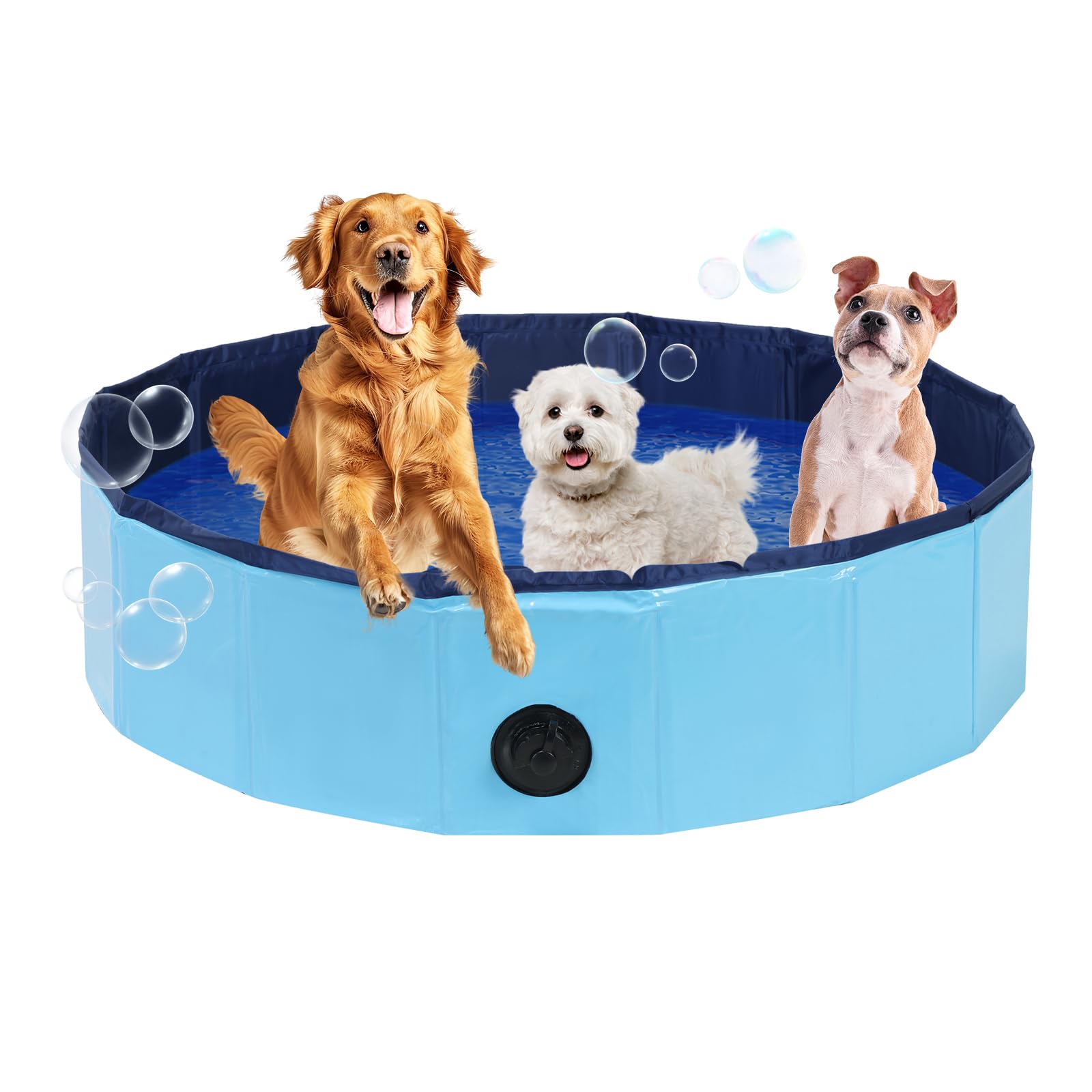 DASBET Foldable Dog Pool Dog Paddling Pool PVC Collapsible Dog Swimming Pool Blue Portable Pet Wading Pool for Dogs, Puppies, Cats Pet Tub for Indoor & Outdoor (100 cm Diameter x 30 cm Height)