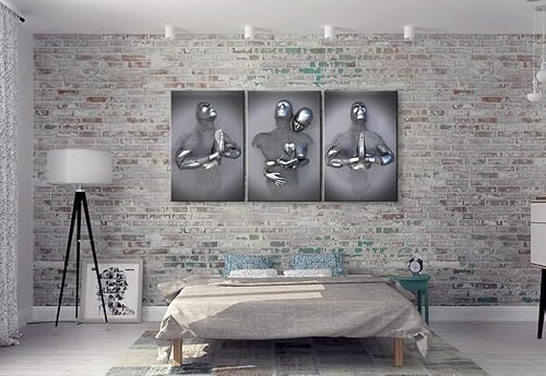 3 Piece Love Heart 3D Effect Wall Art Figure Statue Sculpture Praying & Hugging Canvas Print 3D Wall Art Couple Bedroom Wall Art Framed Love Wall Art For Bedroom Living Room Hotel Decor (12''Wx16''Hx3Pcs) #TOP4