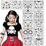 Halloween Kids Temporary Face Tattoo 12 Pack Day of The Dead Pumpkin Bat Sugar Skull Spider Web...